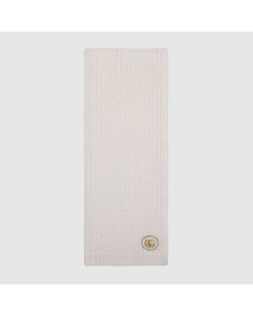 Gucci White Wool Cashmere Scarf With Double G