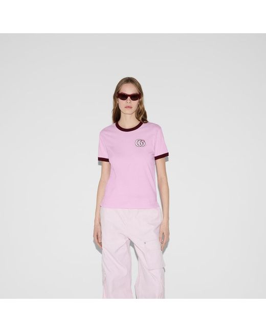 Gucci Pink T-Shirt Aus Baumwolljersey Mit Stickerei, Grösse
