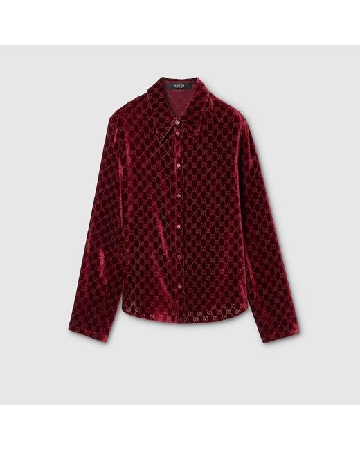 Gucci Red Stretch Gg Velvet Devoré Shirt for men