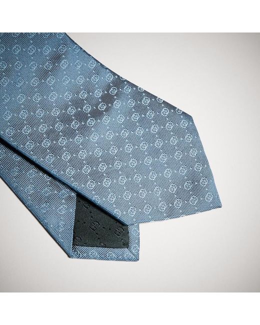 Gucci Blue Interlocking G Silk Jacquard Tie, Silk for men