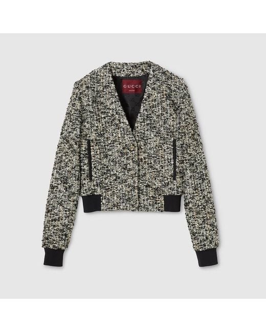 Gucci Black Laminated Wool Bouclé Fabric Jacket, Ready-To-Wear