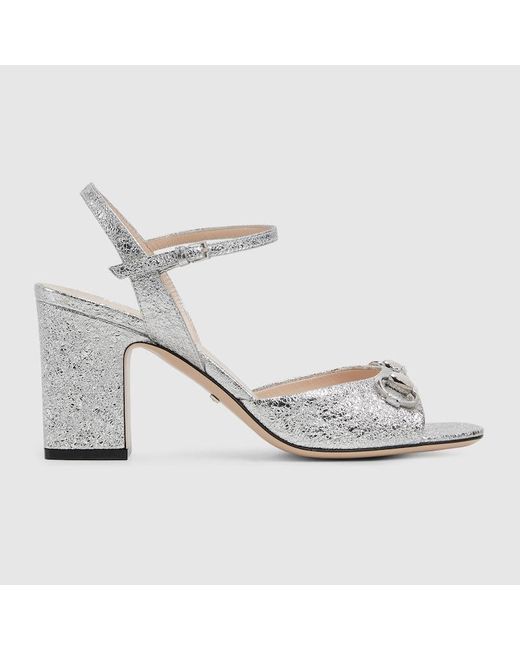 Gucci White Mid-Heel Sandal With Horsebit, Size 35 It