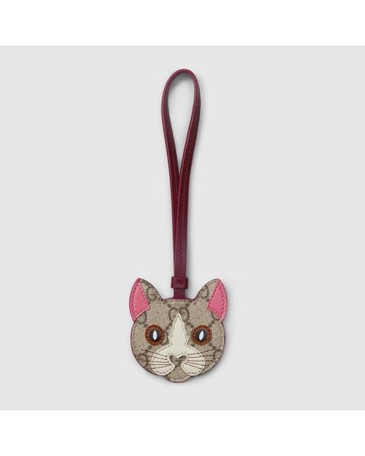 Gucci Red Cat-Shaped Bag Charm, Gg Canvas