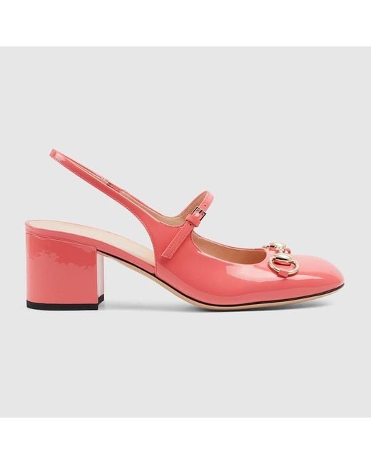 Gucci Pink Horsebit Patent Slingback Pump