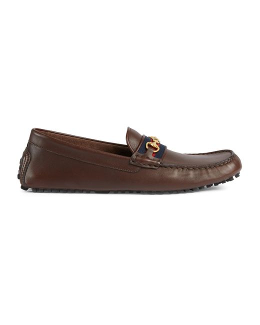 Gucci Brown Ayrton Leather & Web Driver Loafers for men