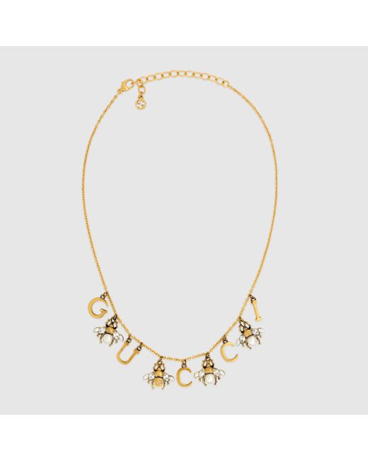 Gucci Metallic Interlocking G Bee Charms Necklace