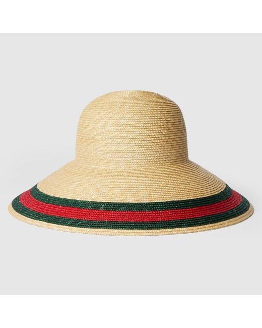 Gucci Natural Woven Hat With Web, Size S, Straw