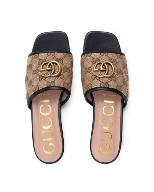 Sandalia tipo chancla matelassé gg para mujer Gucci de Lona de color Neutro  | Lyst