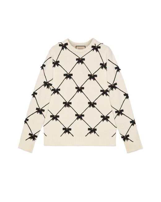 Gucci White Cotton Jumper With gg Bows for men