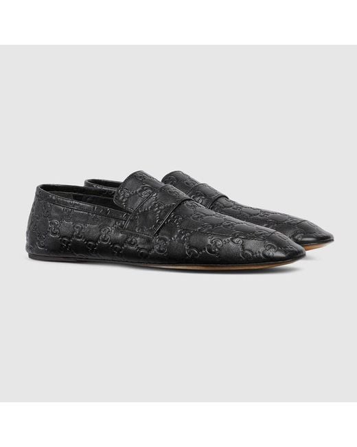 Gucci Black Leather Gg Loafers for men