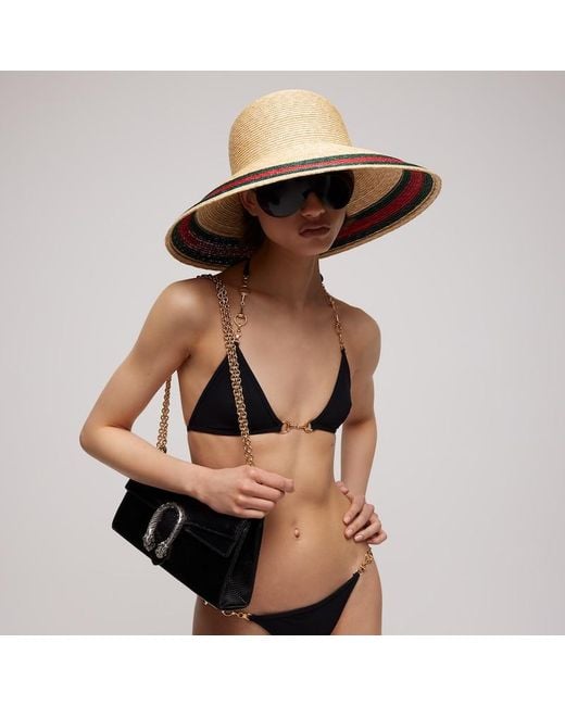 Gucci Natural Woven Hat With Web, Size S, Straw