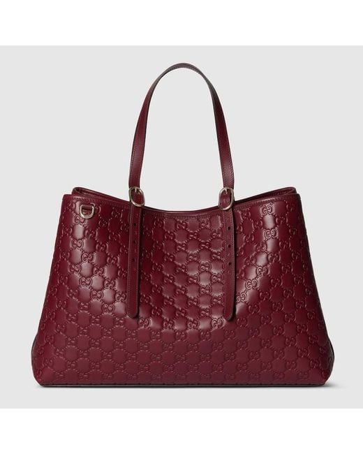 Gucci Red Gg Emblem Large Tote Bag, Leather