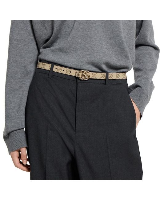 Gucci Black Reversible Gg Marmont Thin Belt, Gg Canvas