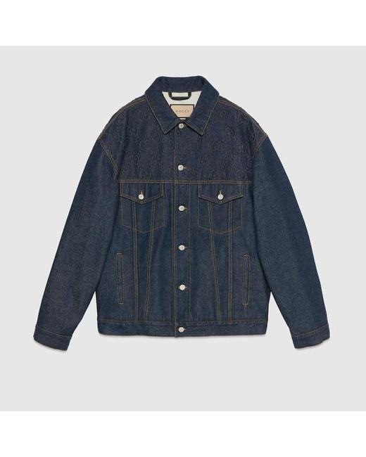 Gucci Blue Denim Jacket With GG Embossed Detail for men