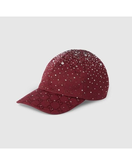 Gucci Red Gg Canvas Baseball Hat, Canvas