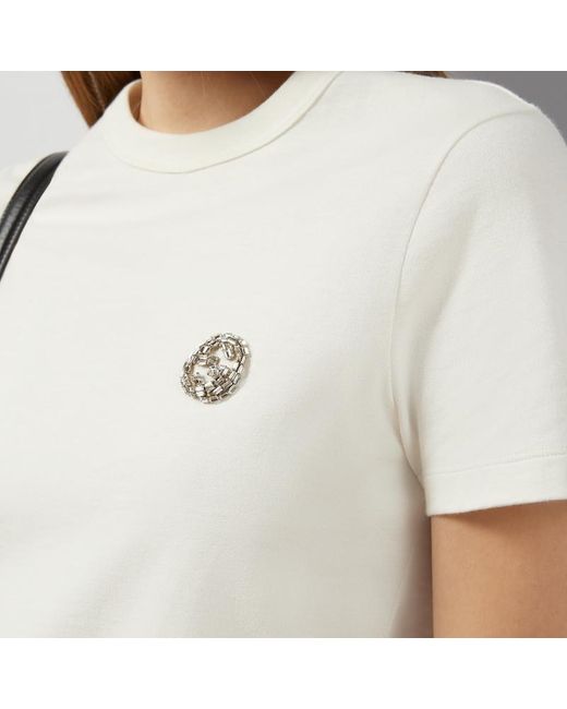 Gucci インターロッキングg コットンジャージー Tシャツ, ホワイト, ウェア White