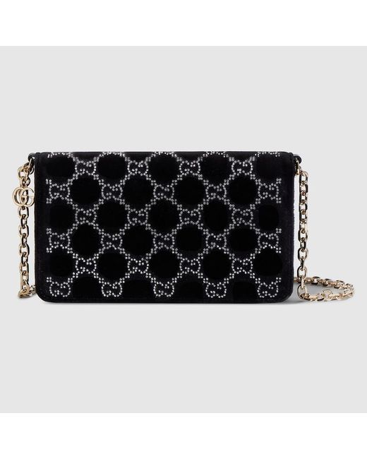 Gucci Black Gg Crystals Wallet On Chain