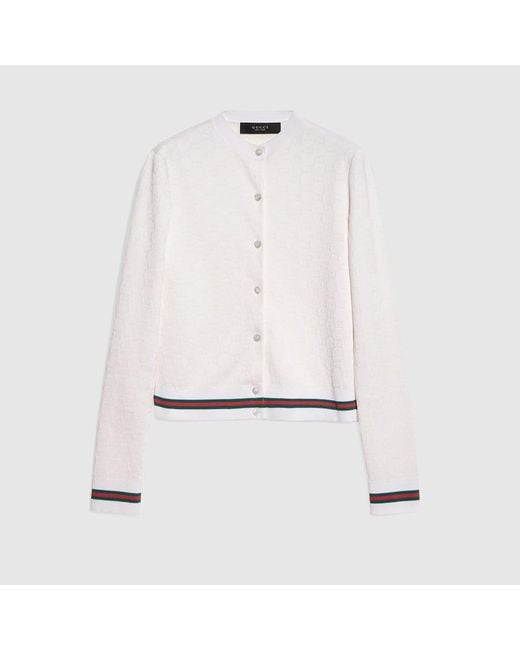 Gucci White Gg Fine Cotton Viscose Jacquard Cardigan, Size Xxl, Ready-To-Wear