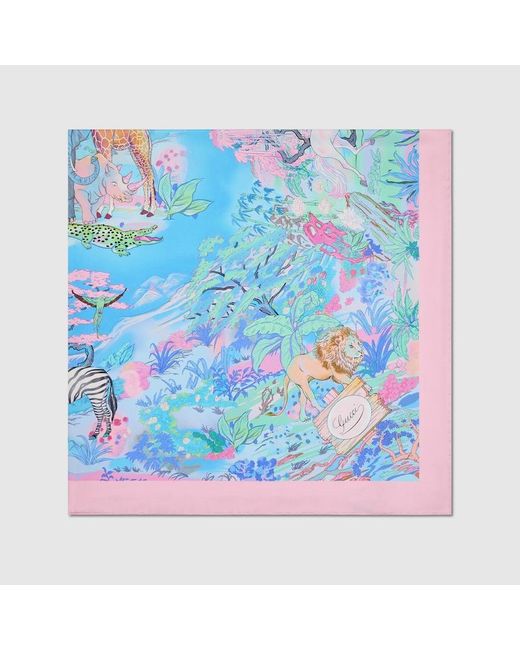 Gucci Blue Vierecktuch Aus Seide Mit Print, 90 X 90 Projekt