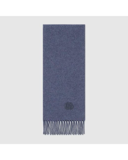 Gucci Blue Cashmere Scarf With Patch for men