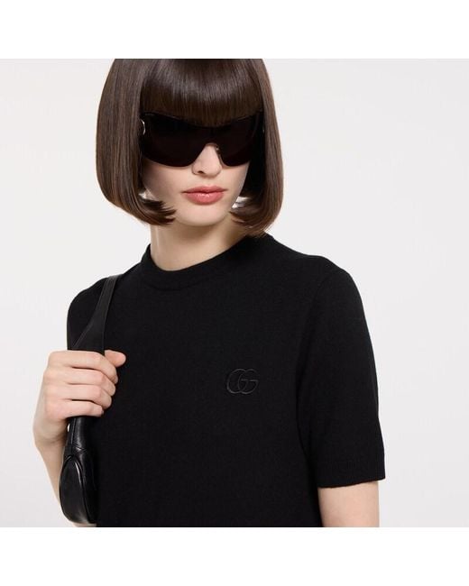 Gucci Black Knit Wool Top With Embroidery