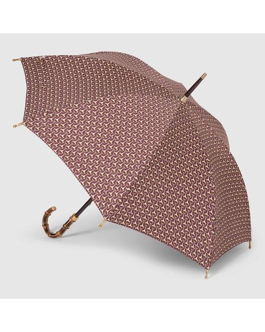 Gucci Brown Regenschirm Aus Nylon Mit Horsebit-Print