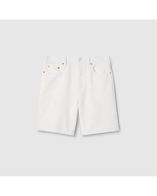 Gucci White GG Jacquard Denim Shorts