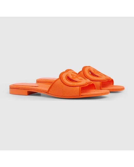 Sandalo Slider Con Incrocio GG di Gucci in Orange