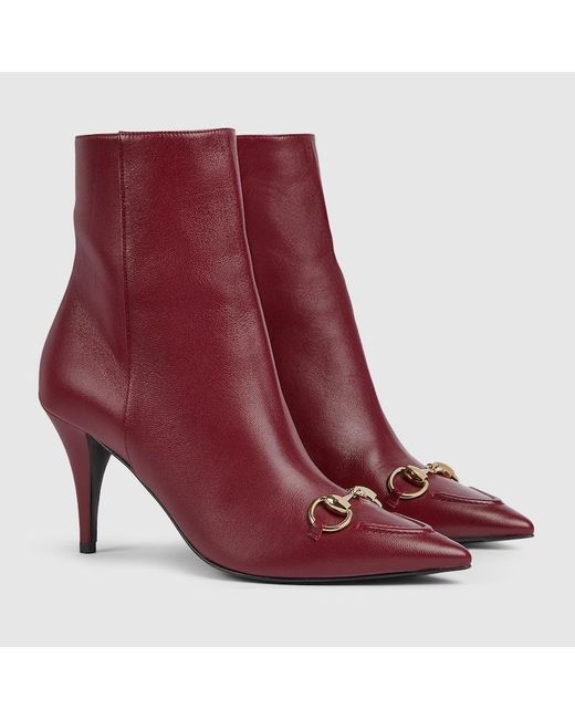 Gucci ホースビット付き ウィメンズ アンクルブーツ, ボルドー, レザー Purple