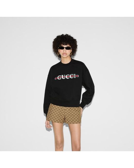 Gucci Black Print Felted Cotton Jersey Sweatshirt