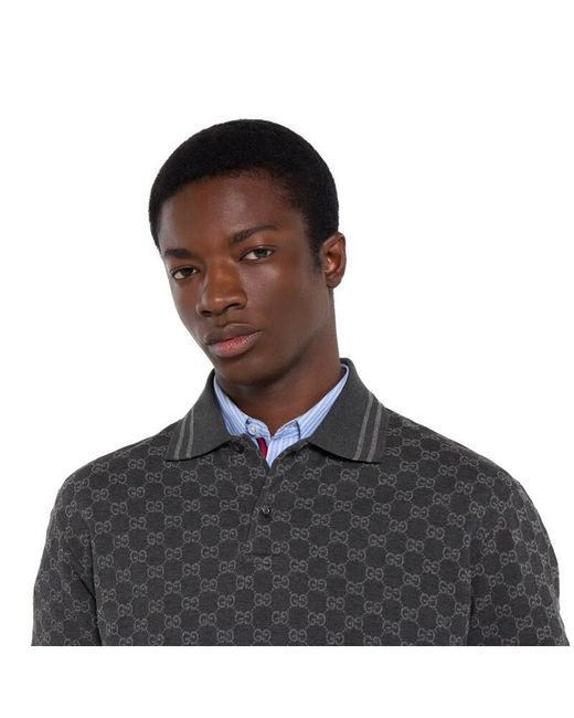 Gucci Black Gg Cotton Piquet Jacquard Polo Shirt for men