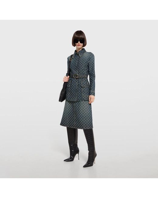 Gucci Gray Gg Cotton Denim Jacquard Skirt, Size 40 It, Ready-To-Wear