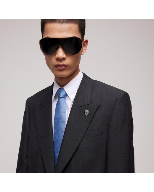 Gucci Blue Horsebit Silk Jacquard Tie for men