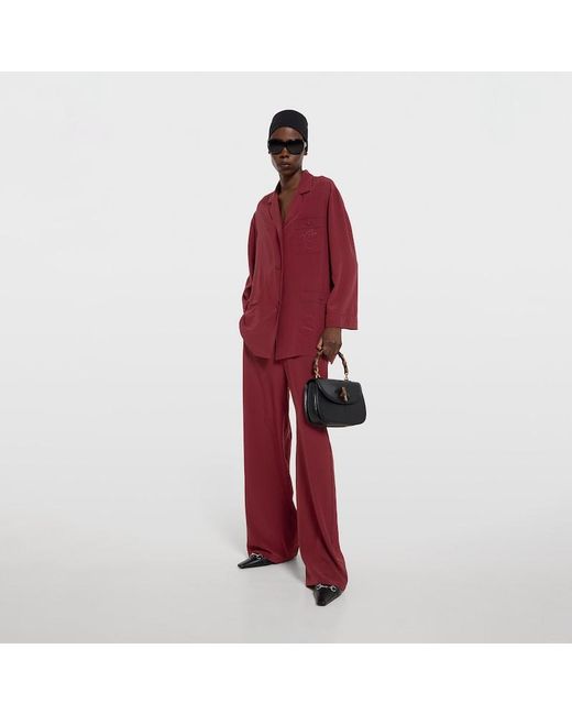 Gucci Red Silk Crêpe De Chine Shirt With Embroidery