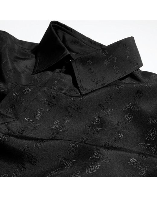 Gucci Black Silk Habotai Shirt With Jacquard Detail, Size 38 It, Ready-To-Wear