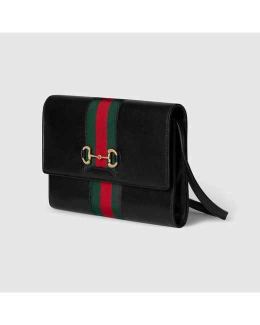Gucci Black Horsebit Web Wallet With Strap