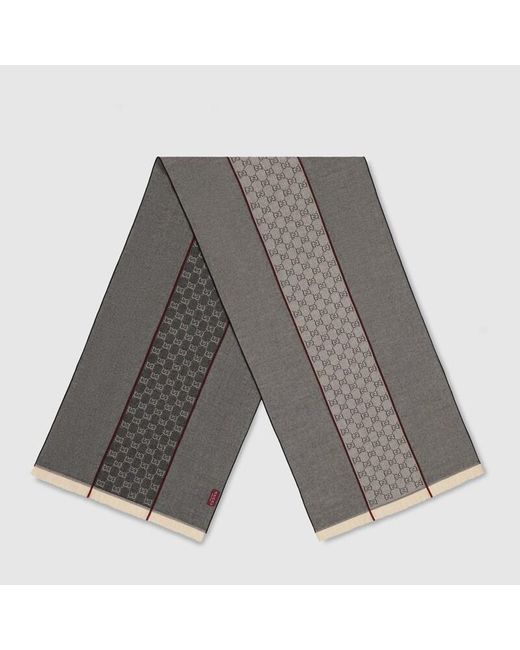 Gucci Gray Gg Wool Jacquard Scarf for men