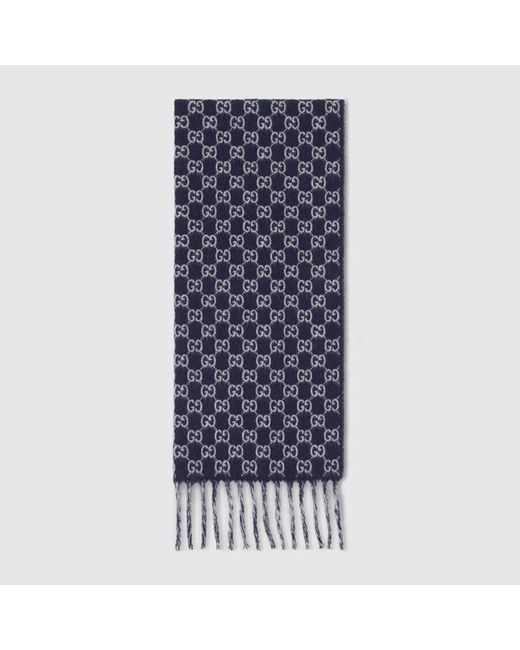 Gucci Blue Gg Wool Cashmere Scarf for men