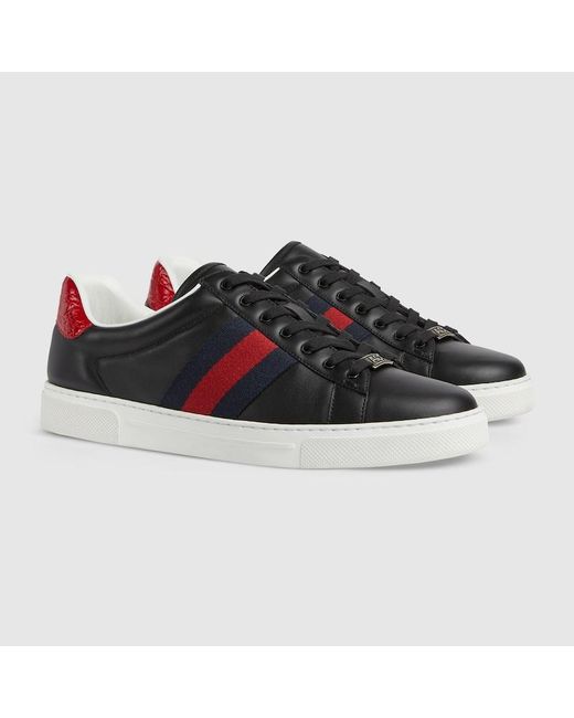 Gucci Black Ace Trainer With Web for men