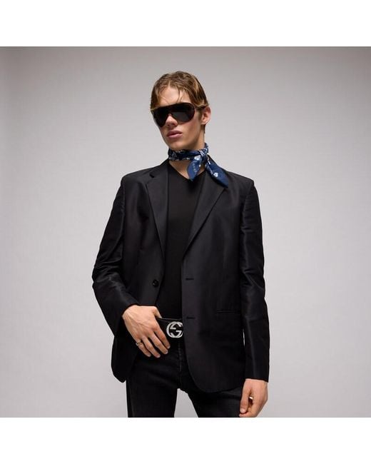 Gucci Blue Cotton Silk Jacquard Pocket Square for men