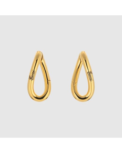 Gucci Metallic Geometric Earrings With Script