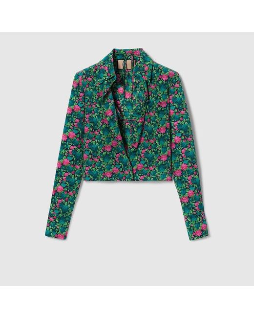 Gucci Green Floral Print Shirt And Bra Set