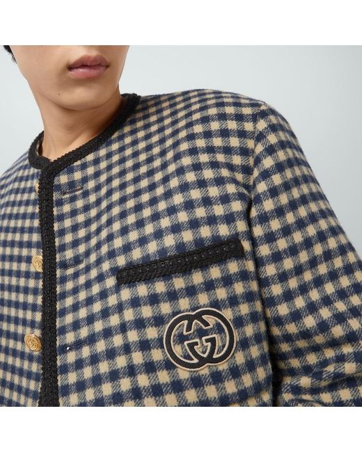 Gucci Gray Wool Gingham Jacket With Interlocking G for men