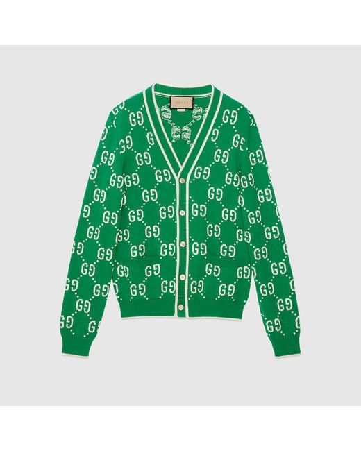 Cardigan Con Intarsio In Cotone GG di Gucci in Green da Uomo