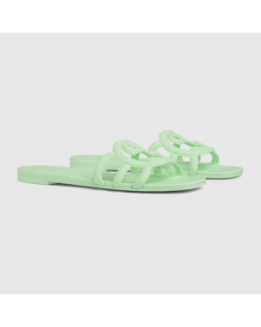 Sandalo Slider Con Incrocio GG di Gucci in Green