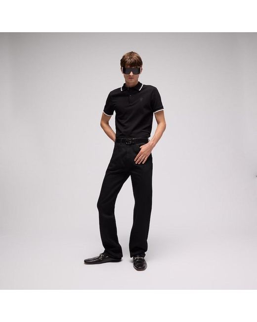 Gucci Black Cotton Piquet Polo Shirt With Embroidery for men