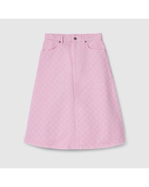 Gucci Pink Gg Cotton Denim Jacquard Skirt