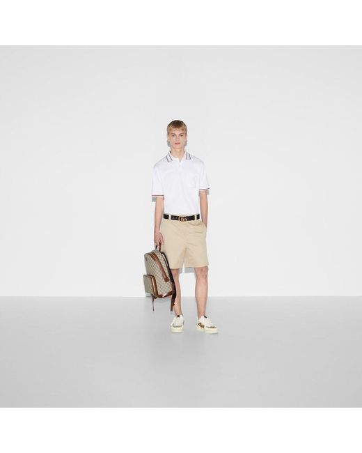 Polo En Piqué De Coton Avec Bande Web Gucci pour homme en coloris White