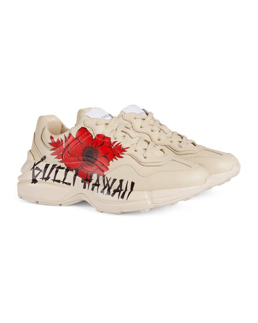 Gucci Leather Hawaii Print Rhyton Sneaker in White Lyst