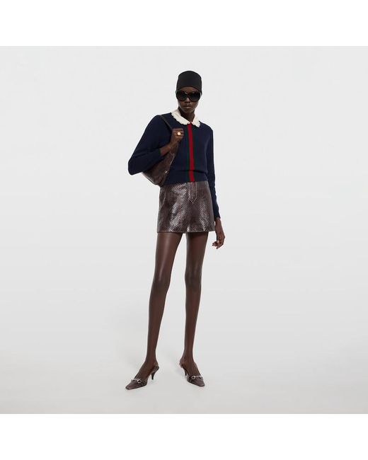 Gucci Blue Fine Knit Wool Sweater With Web